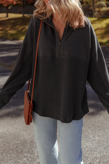 Waffle Knit Half Zipped Sweatshirt
