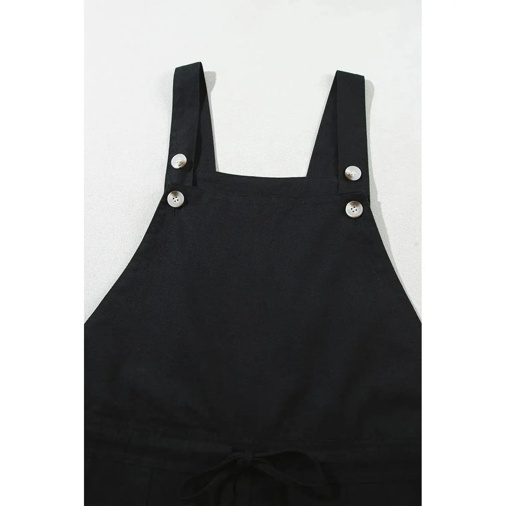 Black Drawstring Buttoned Straps Cropped Overall Dear lover