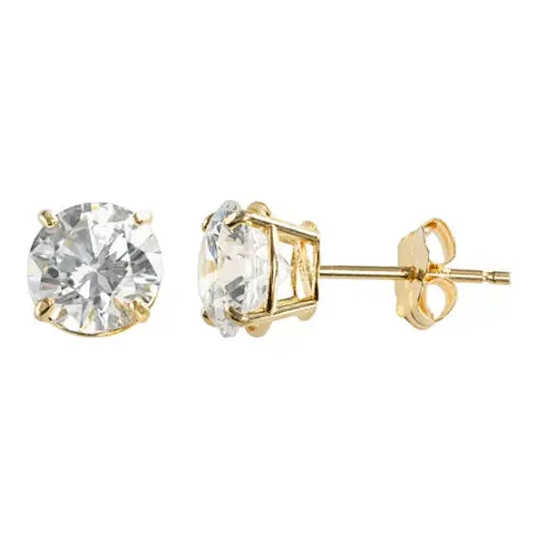 8mm 10k Gold Cubic Zirconia Stud Earrings - LECCE