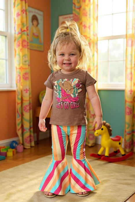 Western girls top & striped pants set