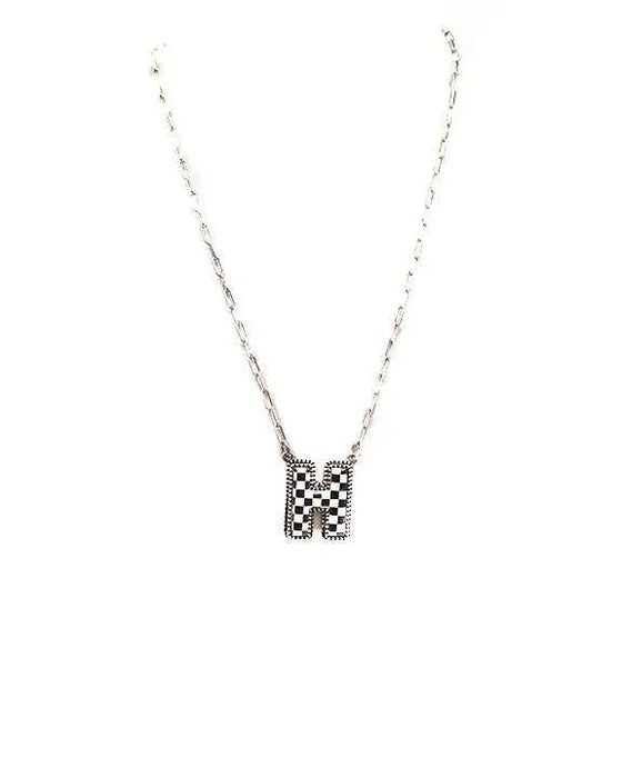 Checkered Bubble Initial Necklace