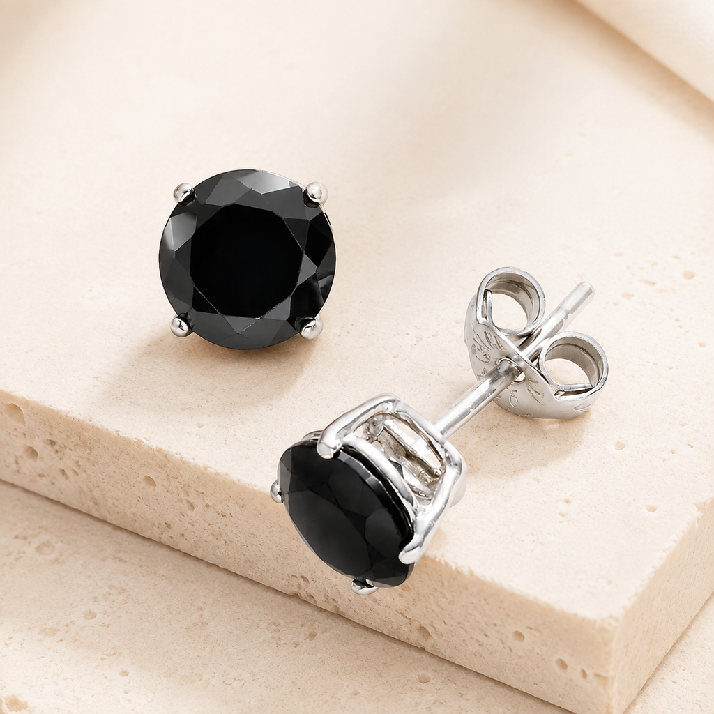 925 Sterling Silver round studs Black