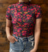 Rose Floral Mesh Top – Retro Print Short Sleeve Dear lover