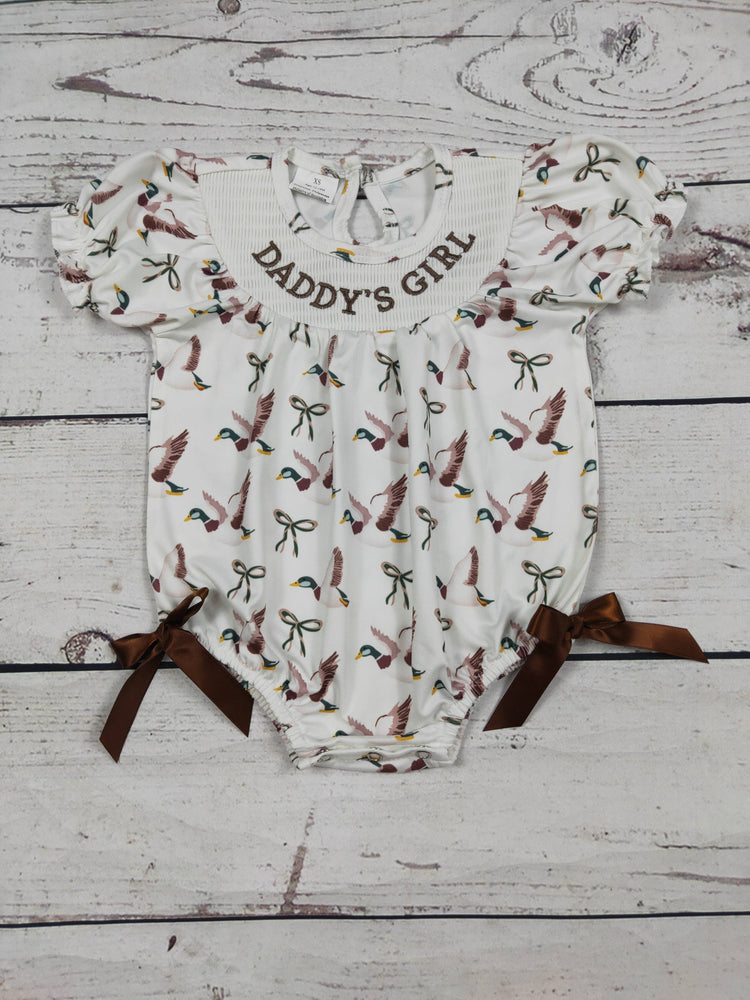 Duck Printed Daddy's Girl Smocked Bubble