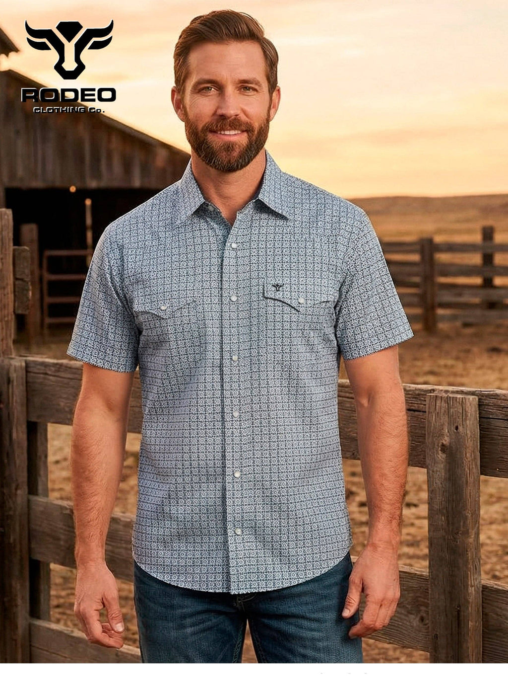 Men's Short Sleeve Pearl Snap Aztec Print Western Shirt