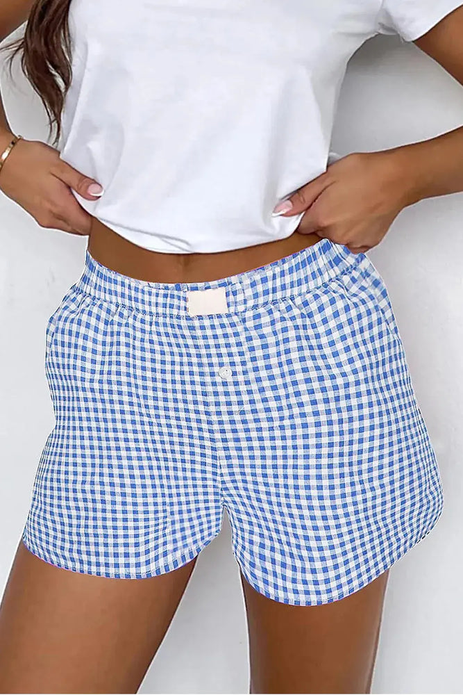 Red Plaid Gingham Printed High Waist Shorts Dear lover
