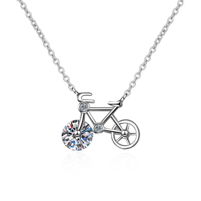 Sterling Silver Moissanite Bicycle Pendant Necklace
