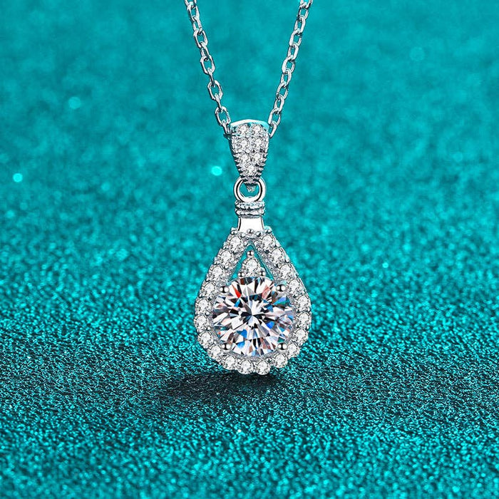 Sterling Silver Moissanite Teardrop Pendant Necklace