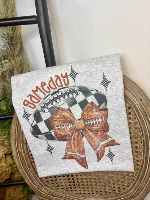 Gameday Checkered Football with Bow Tee