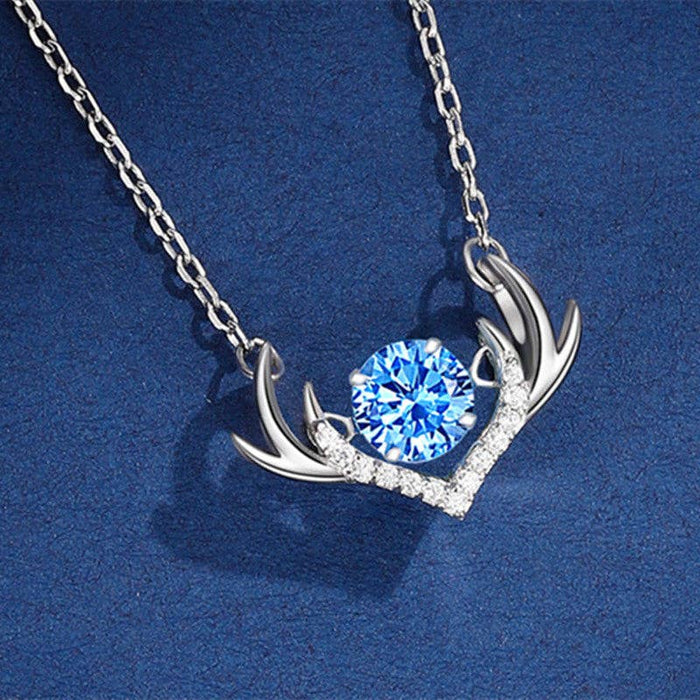 Deer Antler Dancing Stone Necklace in 925 Sterling Silver
