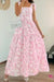 Pink Floral Print Knot Straps High Waist Flared Maxi Dress Dear lover