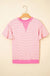 Sachet Pink Contrast Detail Striped Ruffle Short Sleeve Top Dear lover