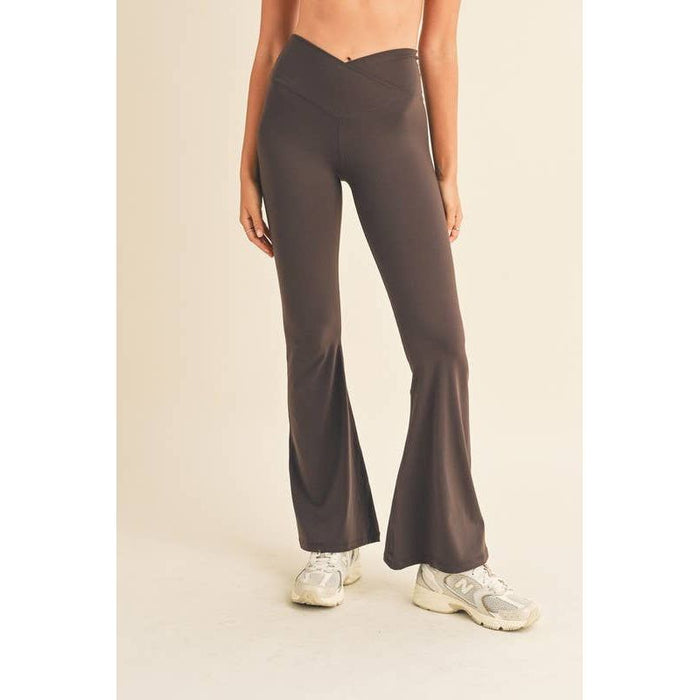 Chocolate High Waist Crossover Flare Leggings