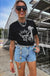 Black Howdy Western Cow Embroidered O Neck T Shirt Dear lover