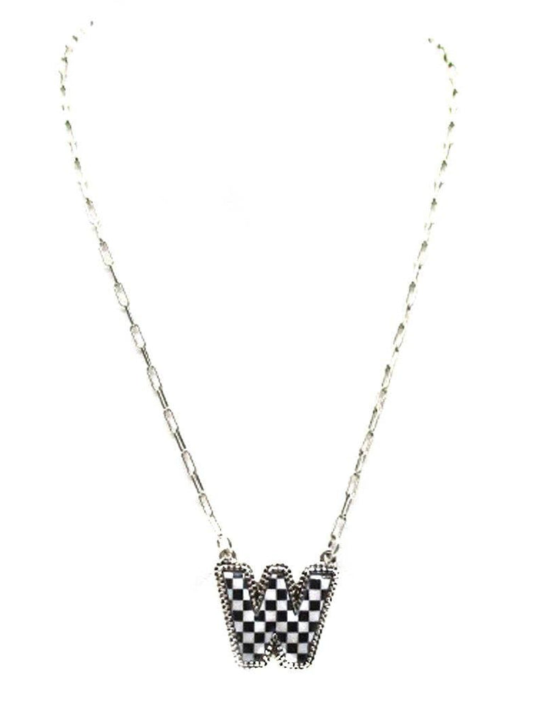 Checkered Bubble Initial Necklace Snowing West