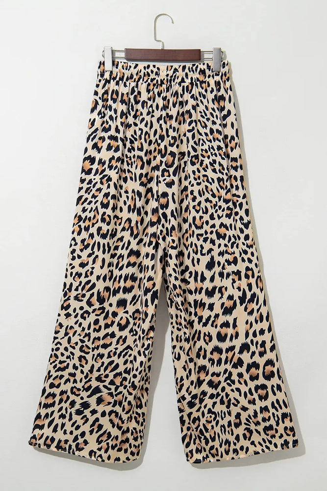 Flowy leopard wide leg pants with drawstring Dear lover