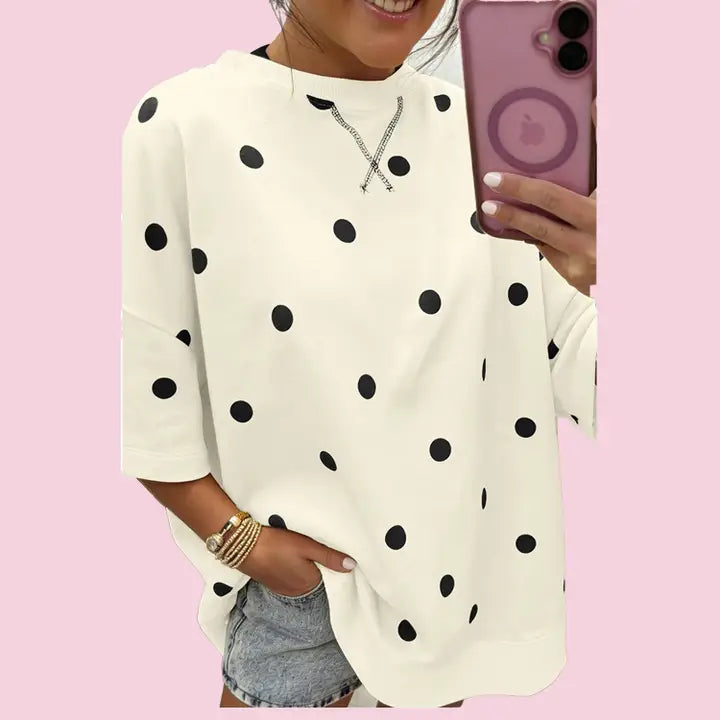 Polka Dot Print Crossed Seam Detail Oversize Tee Dear lover