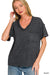 Acid Washed V-Neck Pocket T-Shirt — Black