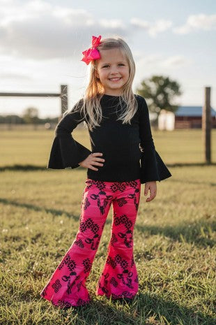 Western Black Bull & Aztec Bell-Bottom Girls Set