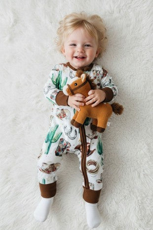 Western Patterns Long Sleeve Infant Romper