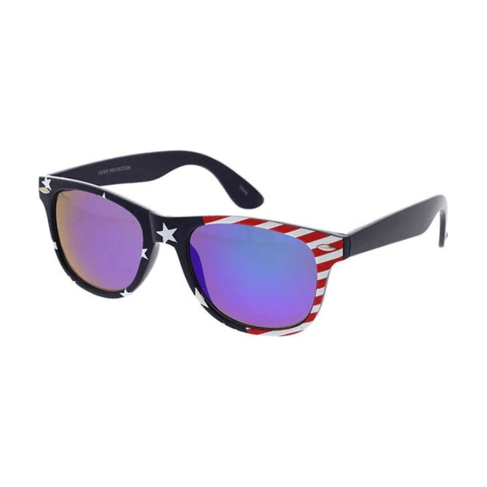 Gafas de sol con lentes de espejo de color y estampado de bandera de EE. UU.