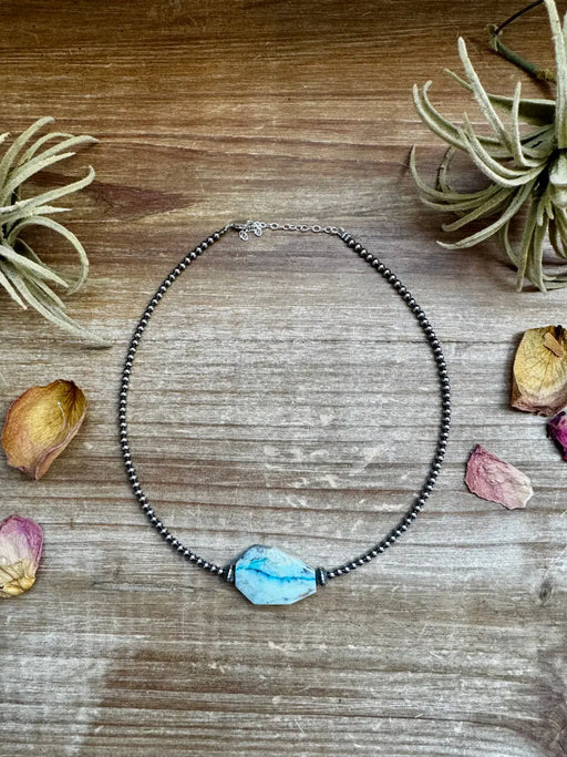 Sterling Silver Pearls with Peruvian Opal Necklce The Bijoux Fab