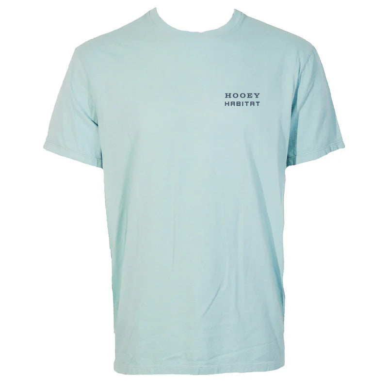 Coast Men's Cloud Blue Crew Neck Performance Short Sleeve T-Shirt with Vintage Indigo Blue Fish Flag Logo on Back