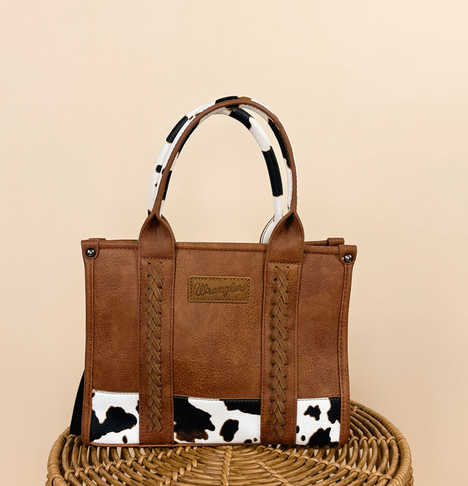 Wrangler Cow Print Concealed Carry Tote/Crossbody - Brown