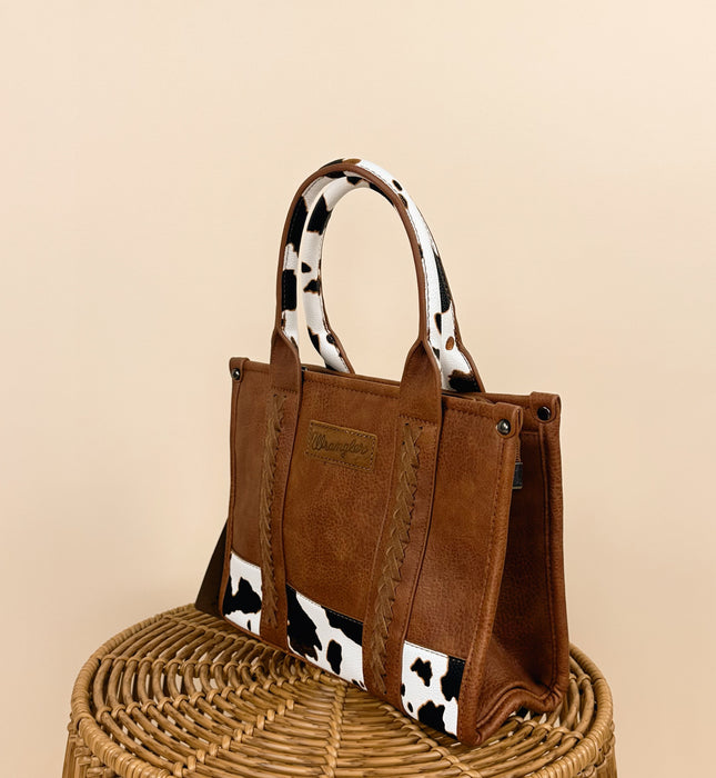 Wrangler Cow Print Concealed Carry Tote/Crossbody - Brown