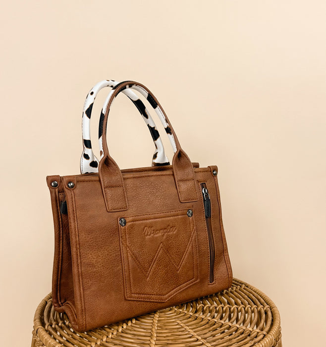 Wrangler Cow Print Concealed Carry Tote/Crossbody - Brown