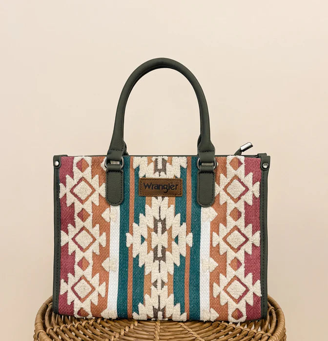 Wrangler Sherpa Aztec Canvas Tote/Crossbody Purses Montana West