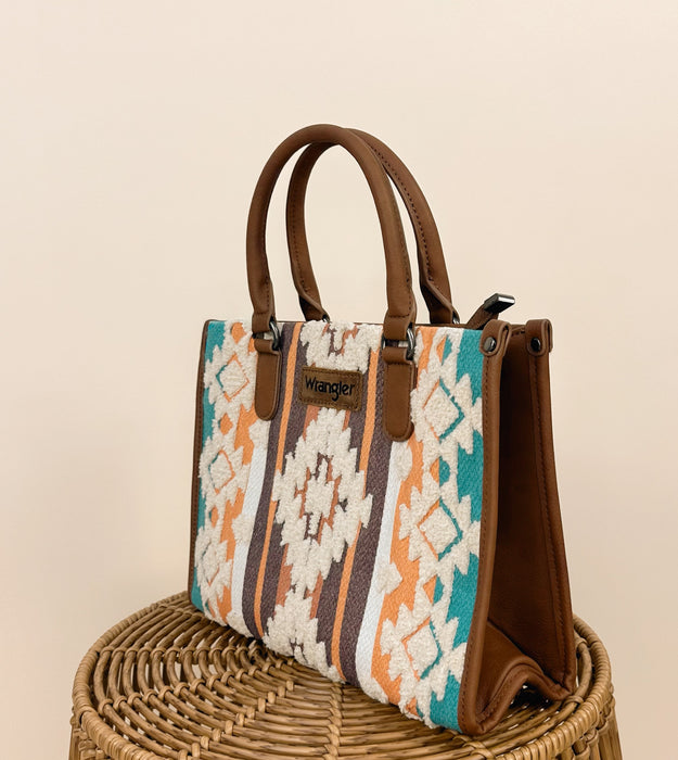 Wrangler Sherpa Aztec Canvas Tote/Crossbody - Brown