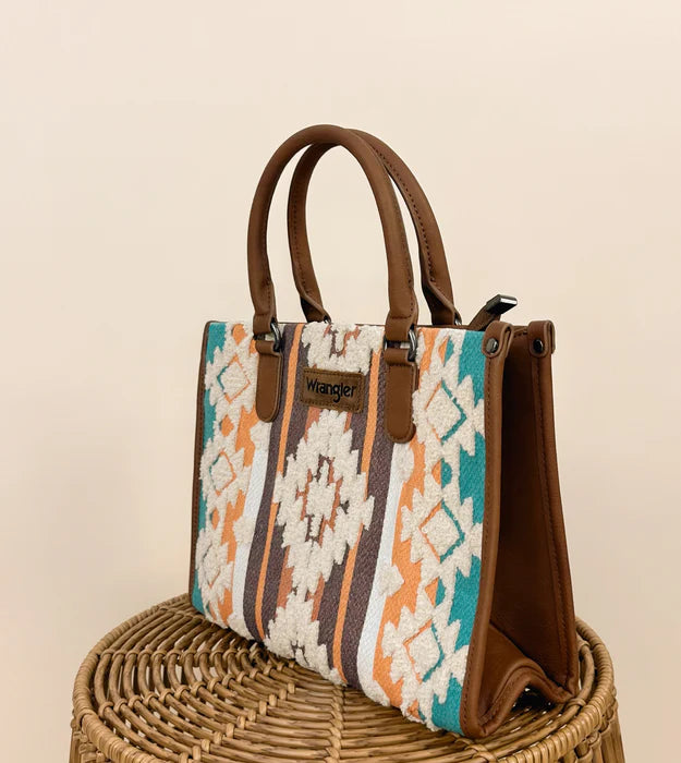Wrangler Sherpa Aztec Canvas Tote/Crossbody Purses Montana West