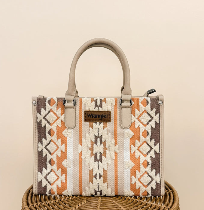 Wrangler Sherpa Aztec Canvas Tote/Crossbody - Tan