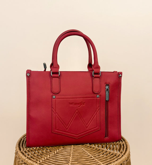 Wrangler Sherpa Aztec Canvas Tote/Crossbody - Burgundy