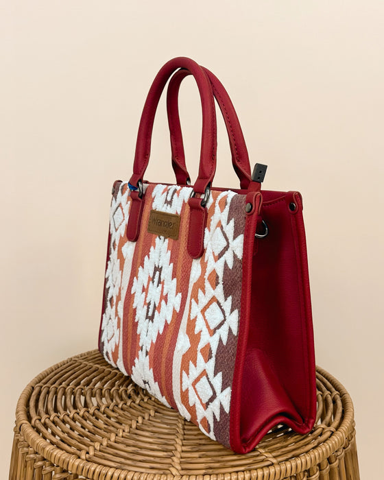 Wrangler Sherpa Aztec Canvas Tote/Crossbody - Burgundy