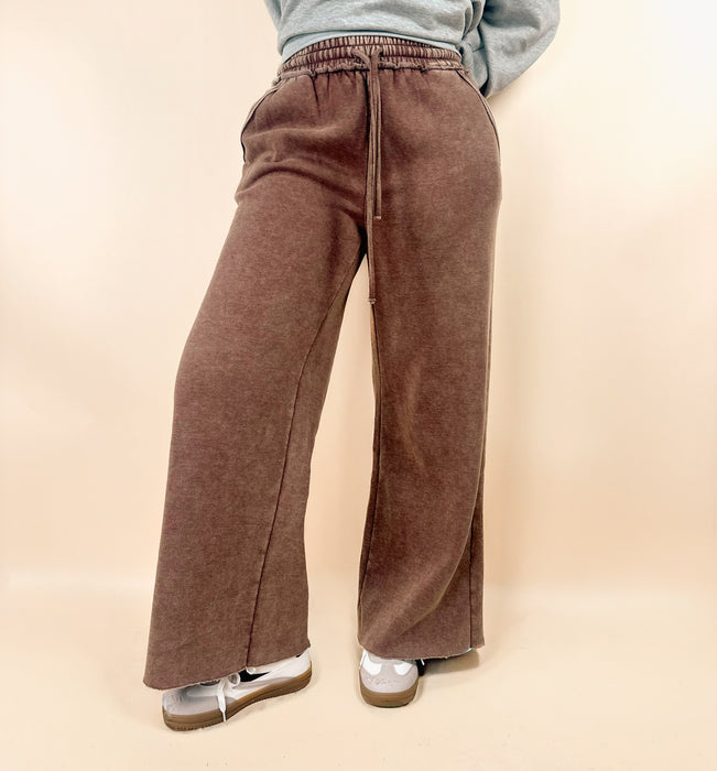 Acid Wash Fleece Palazzo Sweatpants With Pockets