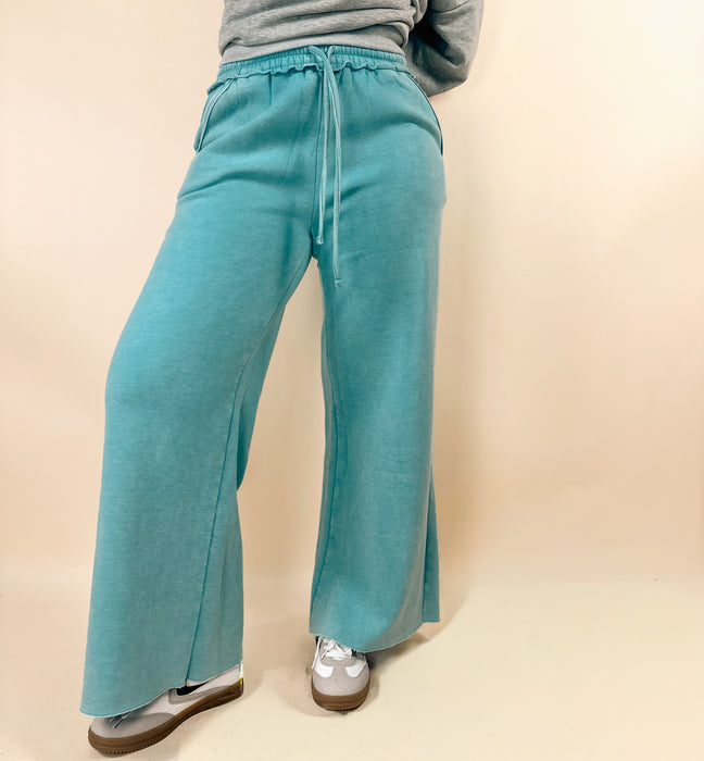 Acid Wash Fleece Palazzo Sweatpants With Pockets