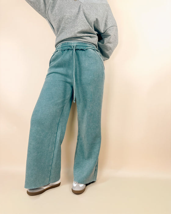 Acid Wash Fleece Palazzo Sweatpants With Pockets