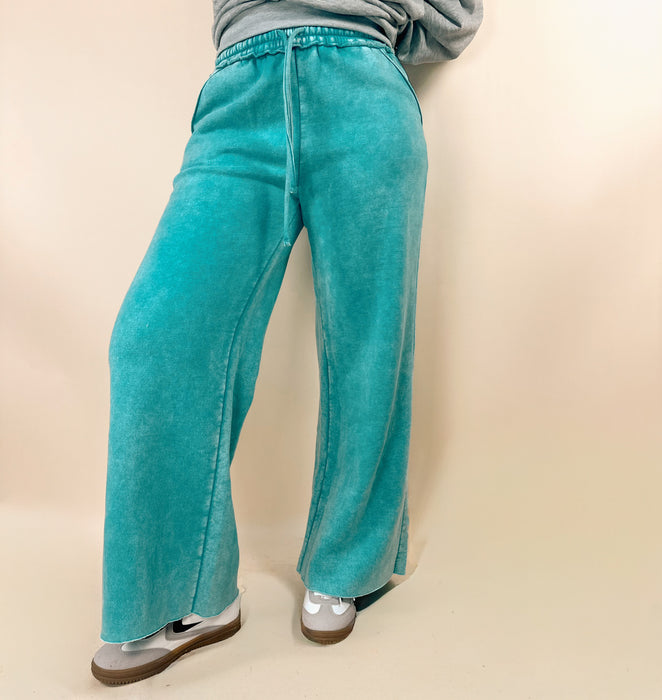 Acid Wash Fleece Palazzo Sweatpants With Pockets