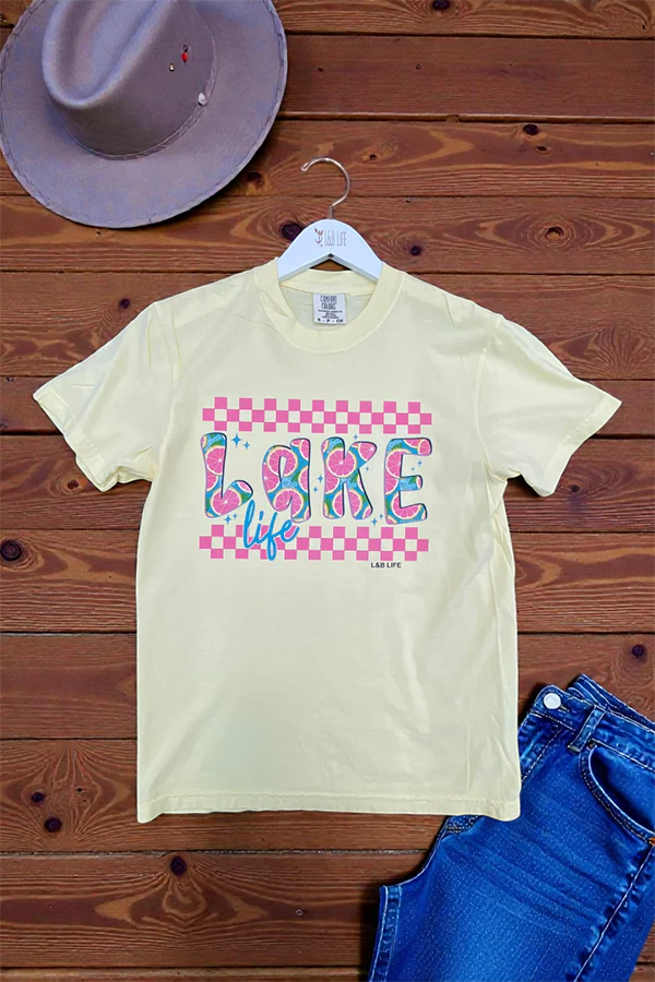 Lake Checkers Graphic Tee – Women's Summer T-Shirt