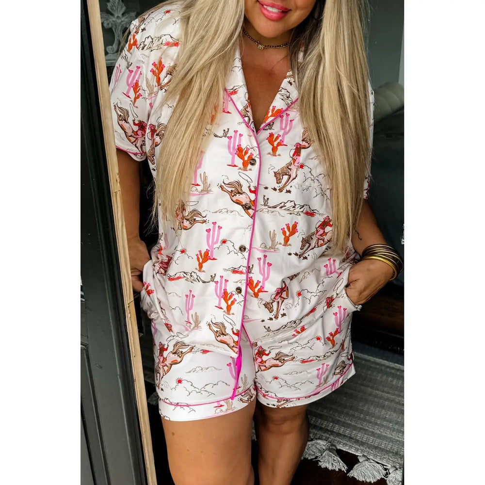 White Cowgirl Country Print Pajamas Set Dear lover