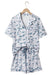 Beige Camouflage Print Lapel Shirt Drawstring 2pcs Short Pajama Set Dear lover
