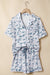 Beige Camouflage Print Lapel Shirt Drawstring 2pcs Short Pajama Set Dear lover