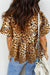 Leopard Print Short Puff Sleeve Slit Neck Babydoll Blouse Dear lover