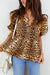 Leopard Print Short Puff Sleeve Slit Neck Babydoll Blouse Dear lover