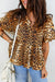 Leopard Print Short Puff Sleeve Slit Neck Babydoll Blouse Dear lover