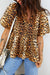 Leopard Print Short Puff Sleeve Slit Neck Babydoll Blouse Dear lover