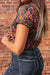 Rose Retro Floral Printed Mesh Short Sleeve Top Dear lover