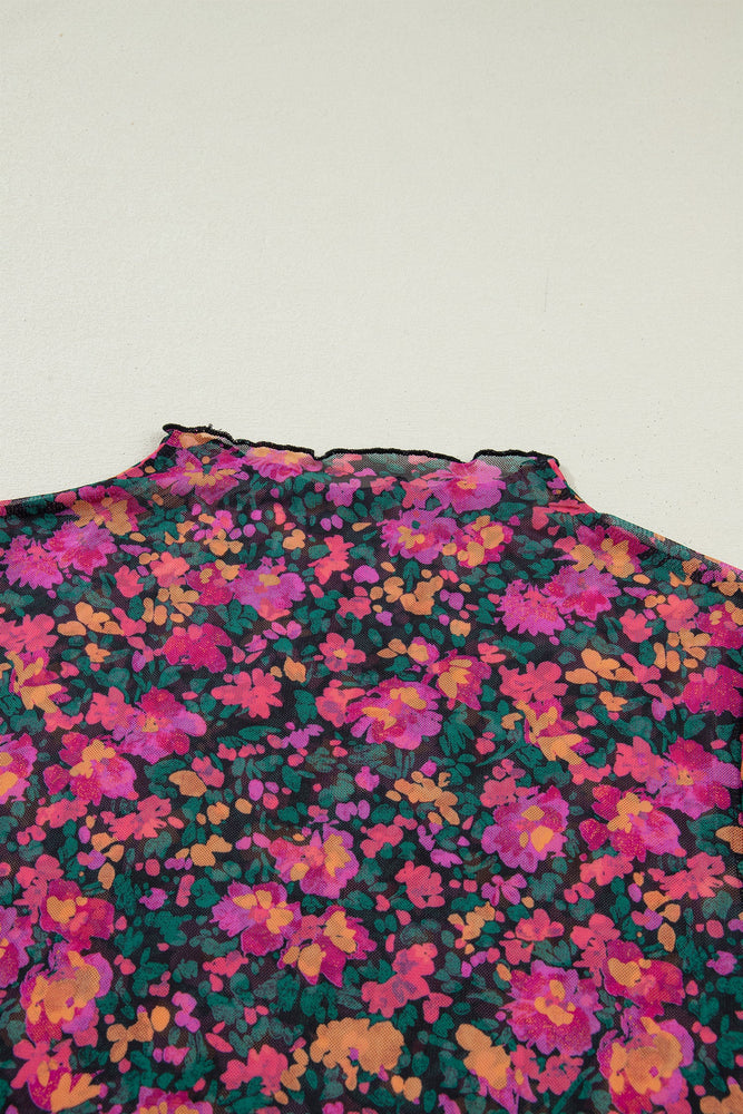Rose Retro Floral Printed Mesh Short Sleeve Top Dear lover